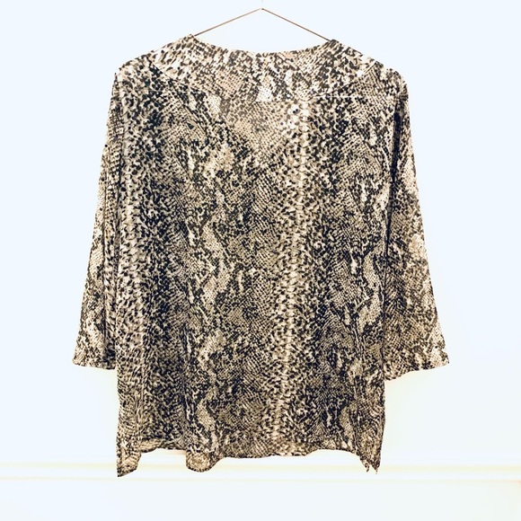 ADDITIONS by Chico's Animal Print Top Shirt Sheer Long Sleeve, black and tan - Picture 2 of 4
